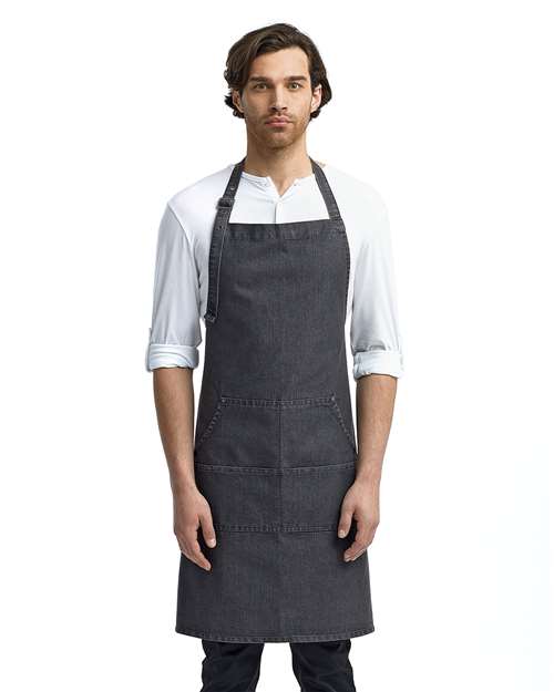RP126 Jeans Stitch Denim Bib Apron - Black Denim