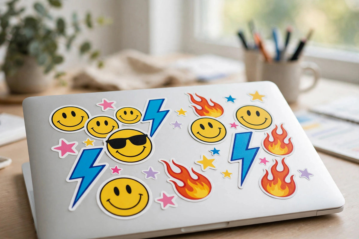Custom vinyl stickers applied on a laptop
