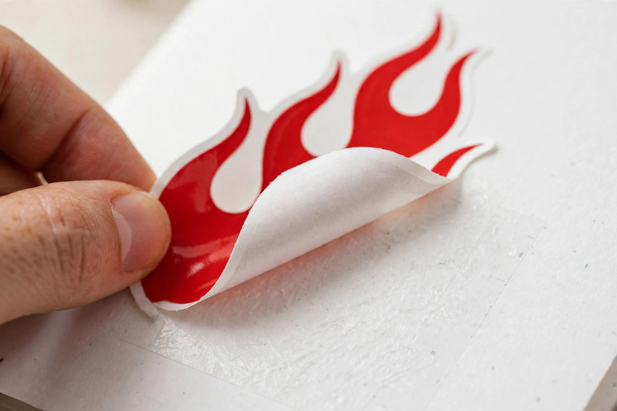 Peeling a custom die-cut vinyl sticker off its backing